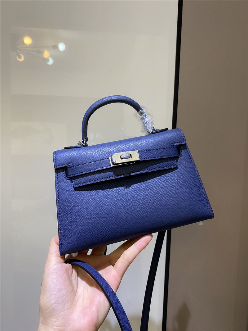 Hermes Kelly Mini II Bag Epsom Leather In Bleu Obscur CTN High