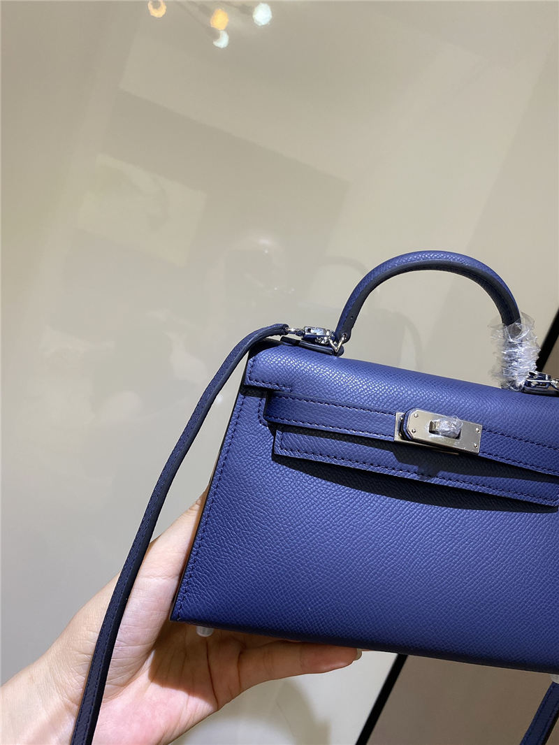 Hermes Kelly Mini II Bag Epsom Leather In Bleu Obscur CTN High