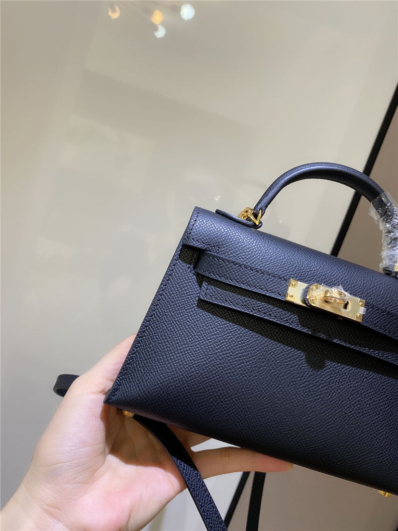 Hermes Kelly Mini II Bag Epsom Leather In Black CTN High