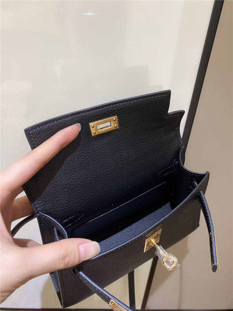 Hermes Kelly Mini II Bag Epsom Leather In Black CTN High