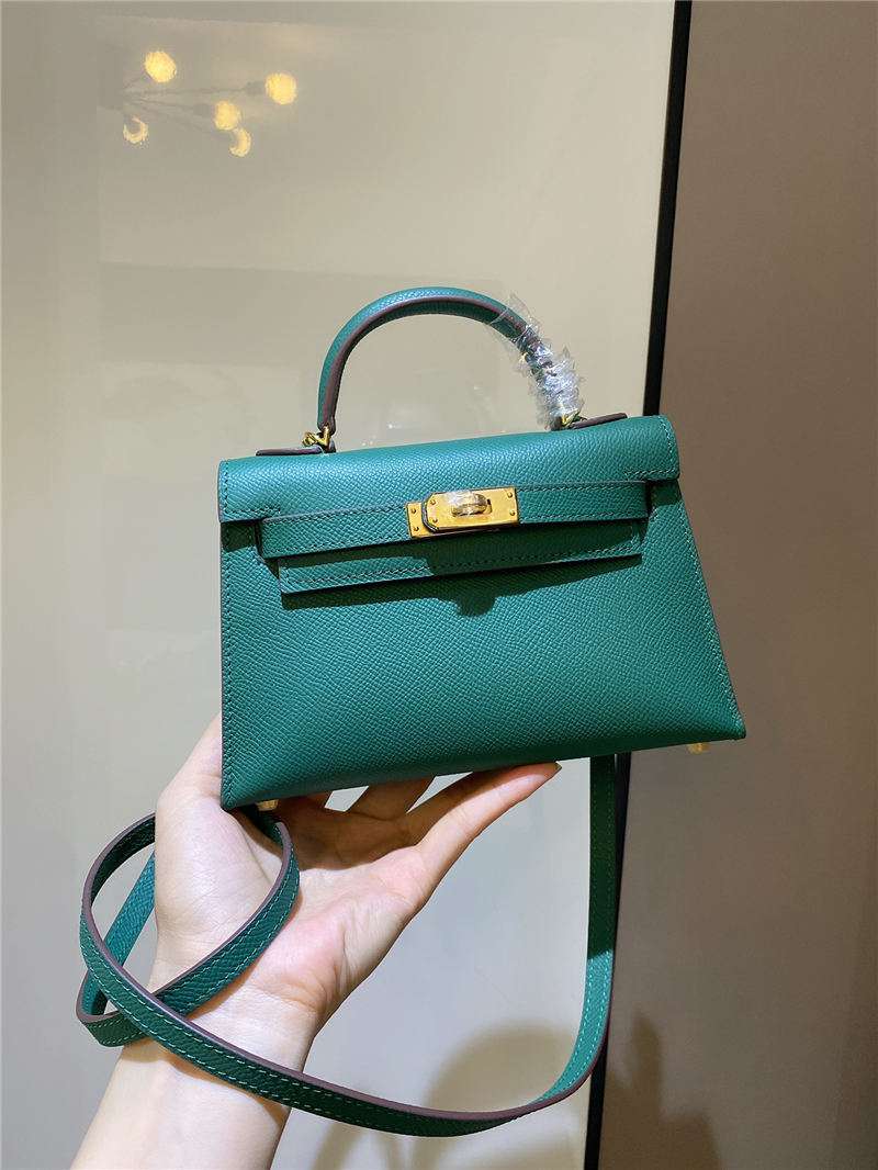 Hermes Kelly Mini II Bag Epsom Leather In Malachite CTN High