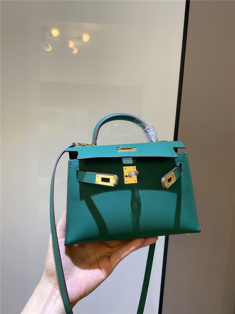 Hermes Kelly Mini II Bag Epsom Leather In Malachite CTN High