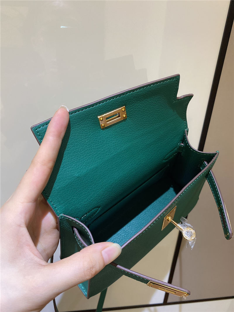 Hermes Kelly Mini II Bag Epsom Leather In Malachite CTN High