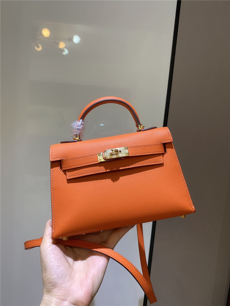 Hermes Kelly Mini II Bag Epsom Leather In Orange CTN High