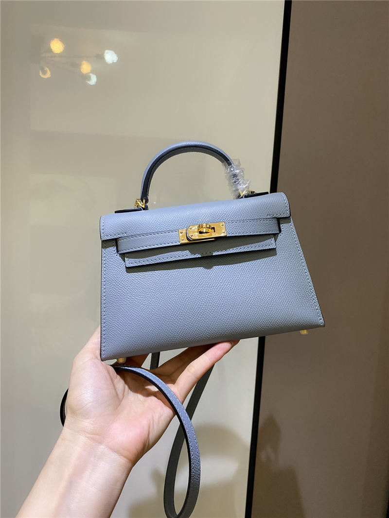 Hermes Kelly Mini II Bag Epsom Leather In Bleu Brume CTN High