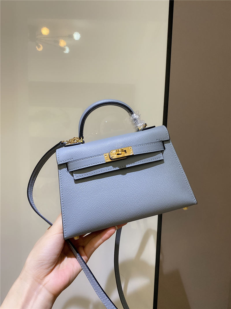 Hermes Kelly Mini II Bag Epsom Leather In Bleu Brume CTN High