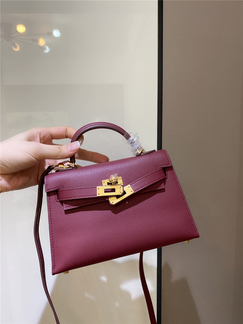 Hermes Kelly Mini II Bag Epsom Leather In Bordeaux CTN High