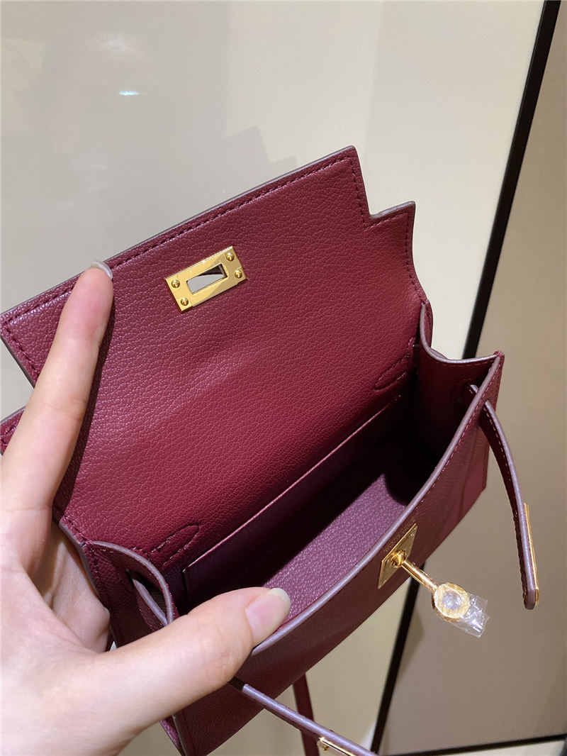 Hermes Kelly Mini II Bag Epsom Leather In Bordeaux CTN High