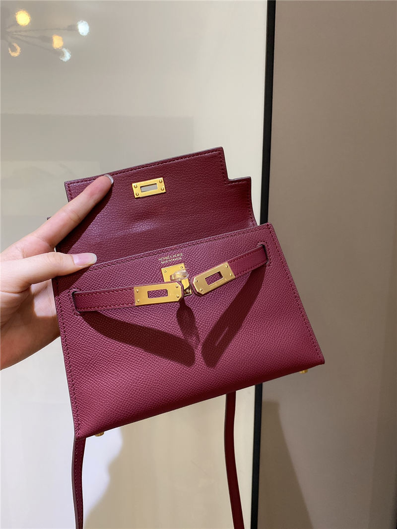 Hermes Kelly Mini II Bag Epsom Leather In Bordeaux CTN High