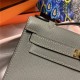 Hermes Kelly Pochette Bag Epsom Leather Silver/Gold Metal WAX High