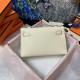 Hermes Kelly Pochette Bag Epsom Leather Silver/Gold Metal WAX High