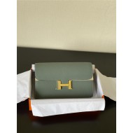 Hermes Constance To Go Long Wallet Epsom Leather Grey-Green Gold-Metal WAX High