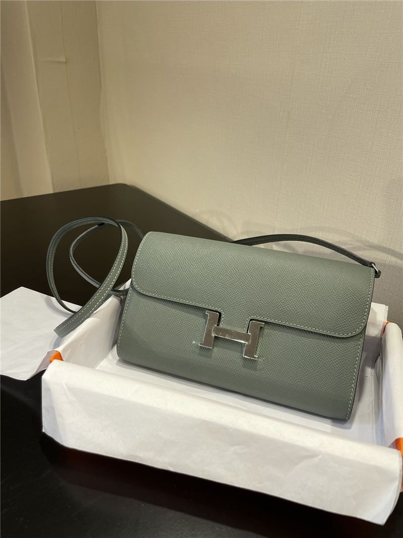 Hermes Constance To Go Long Wallet Epsom Leather Grey-Green Silver-Metal WAX High