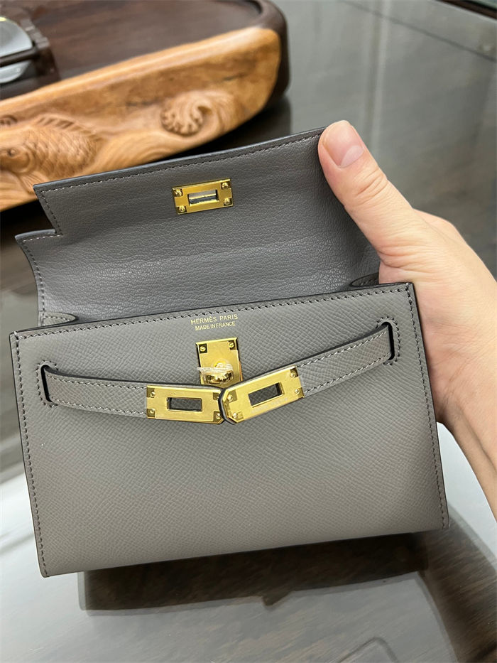 Hermes Kelly Mini II Bag Epsom Leather In Etain CTN High