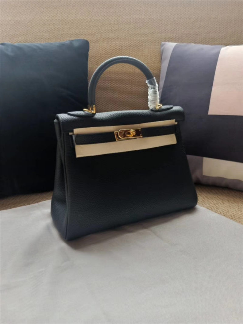 Hermes Kelly 25/28cm Retourne Bag Calfskin In Black High