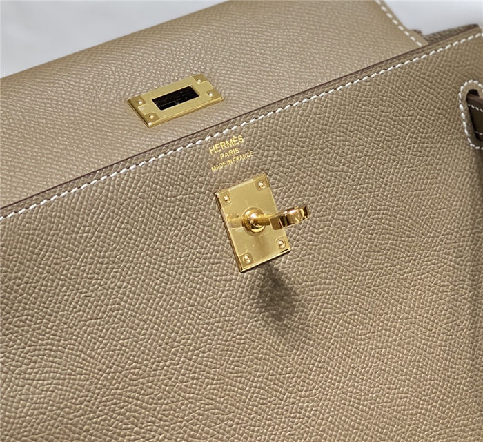 Hermes Kelly 25/28cm Sellier Bag Epsom Leather Silver/Gold Metal In Etoupe-Gold High