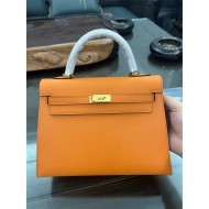 Hermes Kelly 25/28cm Sellier Bag Epsom Leather Silver/Gold Metal In Orange High