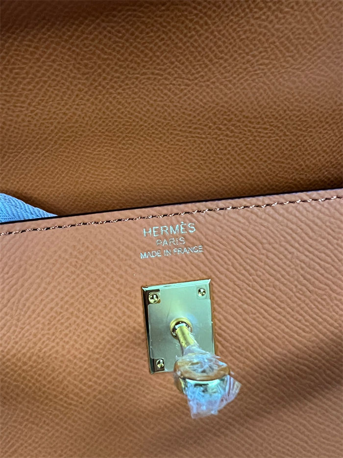 Hermes Kelly 25/28cm Sellier Bag Epsom Leather Silver/Gold Metal In Orange High