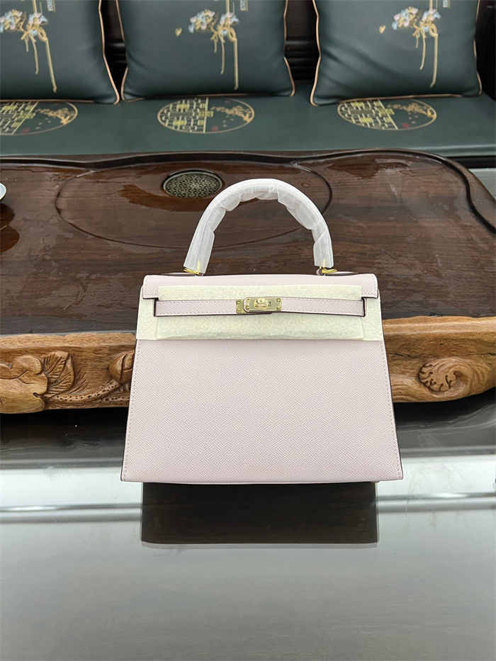 Hermes Kelly 25/28cm Sellier Bag Epsom Leather Silver/Gold Metal In Rose Sheherazade High