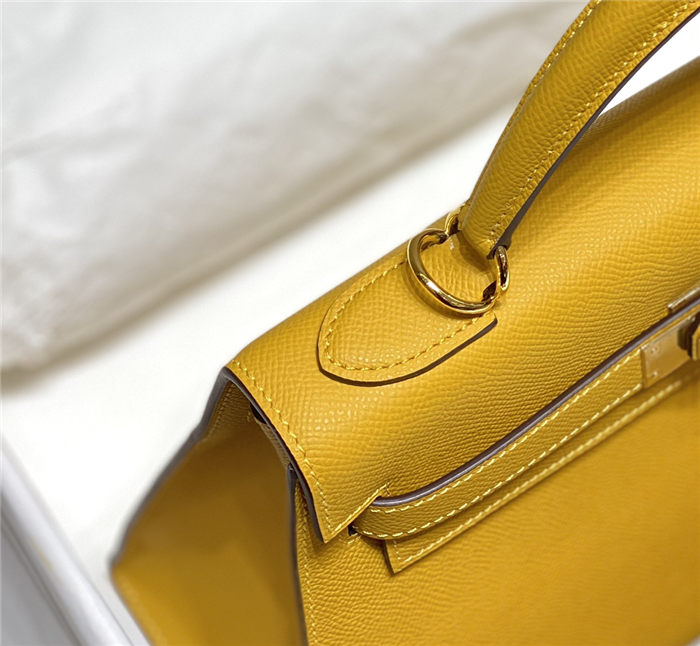 Hermes Kelly 25/28cm Sellier Bag Epsom Leather Silver/Gold Metal In Jaune Ambre High