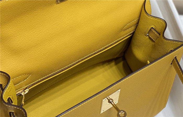 Hermes Kelly 25/28cm Sellier Bag Epsom Leather Silver/Gold Metal In Jaune Ambre High