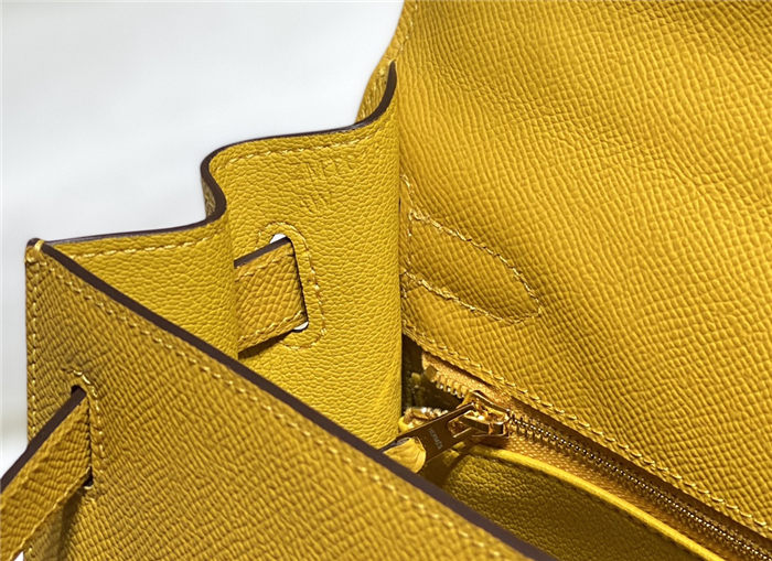 Hermes Kelly 25/28cm Sellier Bag Epsom Leather Silver/Gold Metal In Jaune Ambre High