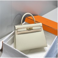 Hermes Kelly 25/28cm Sellier Bag Epsom Leather Silver/Gold Metal In Craie High