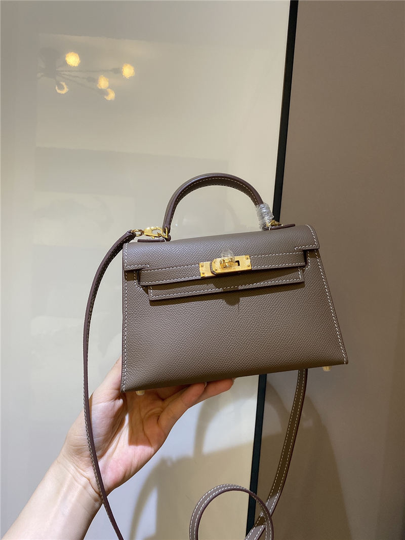 Hermes Kelly Mini II Bag Epsom Leather In Etoupe CTN High