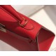 Hermes Kelly 25/28cm Sellier Bag Epsom Leather Silver/Gold Metal In Rouge Casaque High