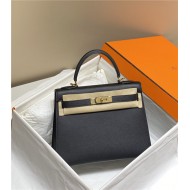 Hermes Kelly 25/28cm Sellier Bag Epsom Leather Silver/Gold Metal In Black-Gold High