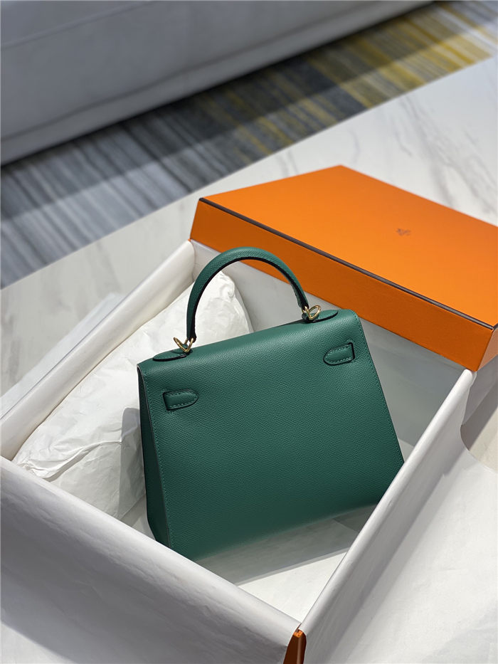 Hermes Kelly 25/28cm Sellier Bag Epsom Leather Silver/Gold Metal In Vert foncé High