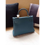 Hermes Kelly 25/28cm Retourne Bag Calfskin In Bleu High