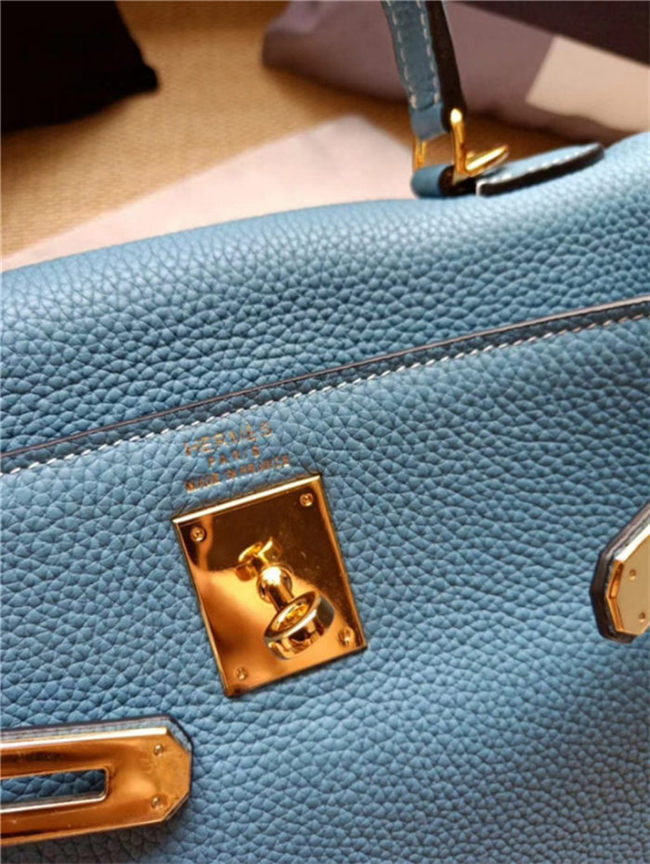 Hermes Kelly 25/28cm Retourne Bag Calfskin In Bleu High