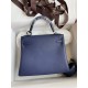 Hermes Kelly 25/28cm Retourne Bag Togo Leather In bleu obscur WAX High