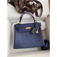 Hermes Kelly 25/28cm Retourne Bag Togo Leather In bleu obscur WAX High