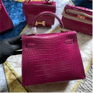 Hermes Kelly 28cm Sellier Bag Embossed Crocodile Leather In Magenta WAX High