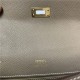 Hermes Kelly Pochette Bag Epsom Leather Silver/Gold Metal WAX High