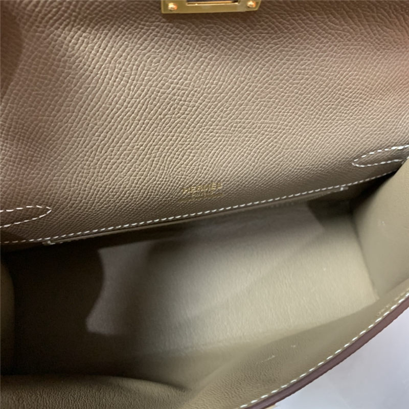 Hermes Kelly Pochette Bag Epsom Leather Silver/Gold Metal WAX High