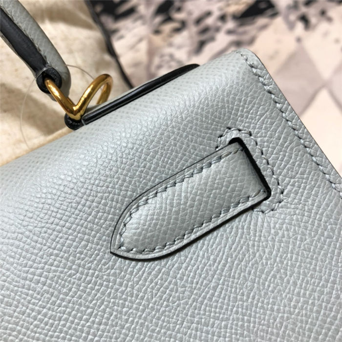 Hermes Kelly 25/28cm Sellier Bag Epsom Leather Silver/Gold Metal In Grey-Blue WAX High