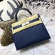 Hermes Kelly 25/28cm Sellier Bag Epsom Leather Silver/Gold Metal In Navy WAX High