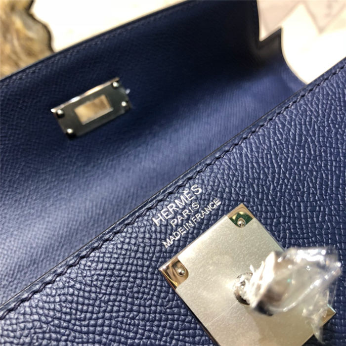 Hermes Kelly 25/28cm Sellier Bag Epsom Leather Silver/Gold Metal In Navy WAX High