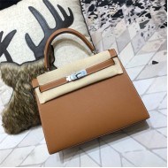 Hermes Kelly 25/28cm Sellier Bag Epsom Leather Silver/Gold Metal In Camel WAX High