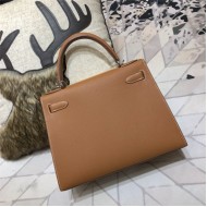 Hermes Kelly 25/28cm Sellier Bag Epsom Leather Silver/Gold Metal In Camel WAX High