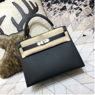 Hermes Kelly 25/28cm Sellier Bag Epsom Leather Silver/Gold Metal In Black WAX High