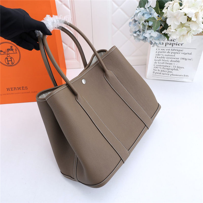 Hermes Garden Party 30/36 Bag Togo Leather WAX Gri Elephant High