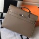 Hermes Kelly Depeche 38 Briefcase In Etoupe Calfskin High