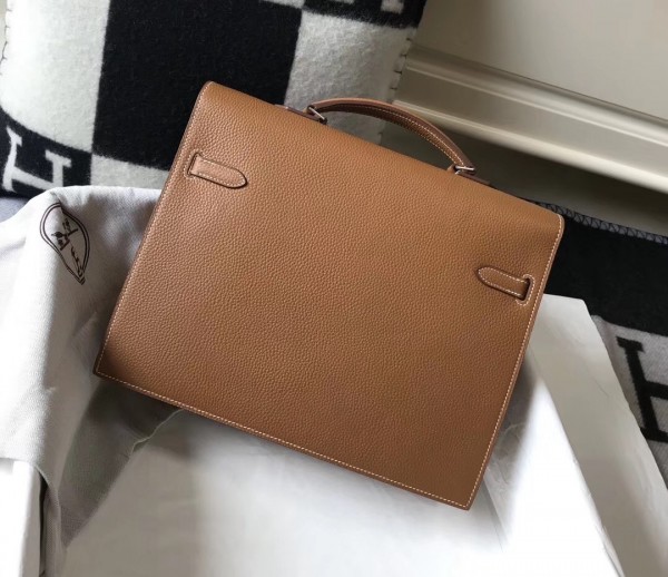 Hermes Kelly Depeche 38 Briefcase In Brown Calfskin High