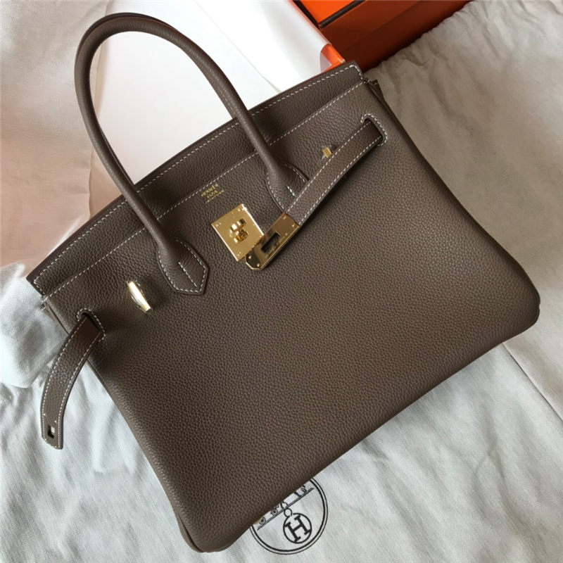 Hermes Birkin 25/30/35cm Bag Togo Leather In Gri Elephant WAX High