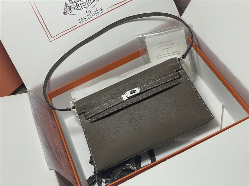 Hermes Kelly Elan 27cm Goatskin Etoupe Silver-Metal WAX High