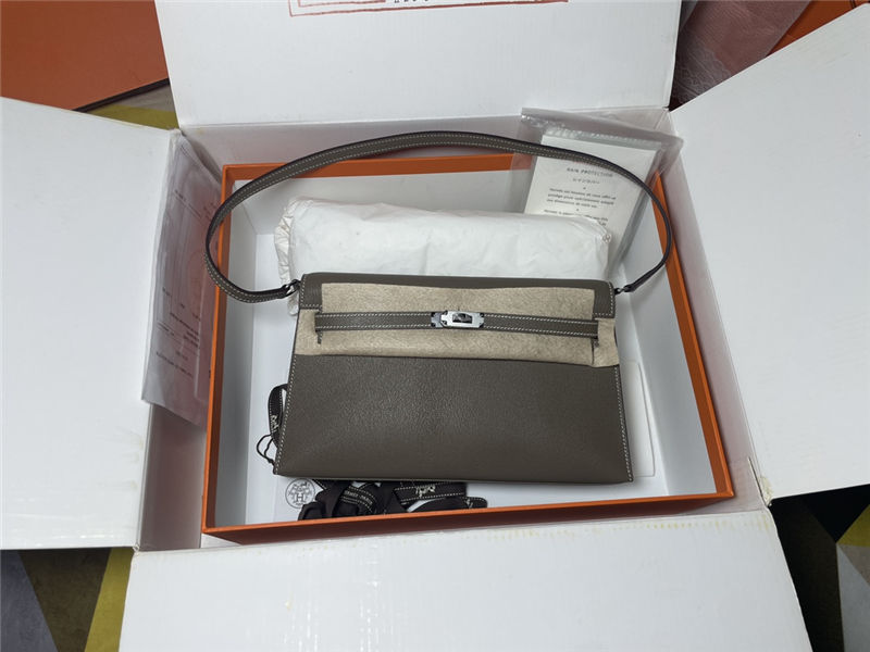 Hermes Kelly Elan 27cm Goatskin Etoupe Silver-Metal WAX High